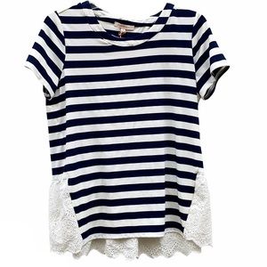 NWT Skies Are Blue Womens Small blue white striped Michelle eyelet top top tee
